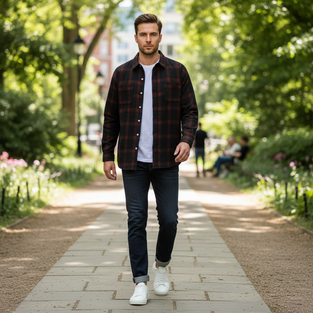 Kariertes Herrenhemd Langarm mit Brusttaschen | Herren Hemden