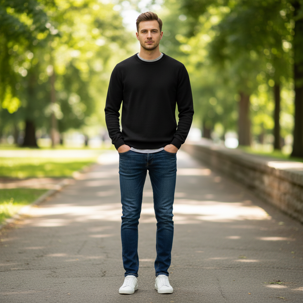 Leichter Herrenpullover Rundhals | Basic Strickpullover