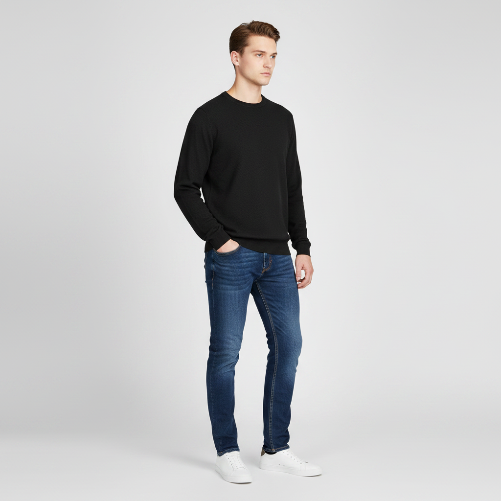 Leichter Herrenpullover Rundhals | Basic Strickpullover