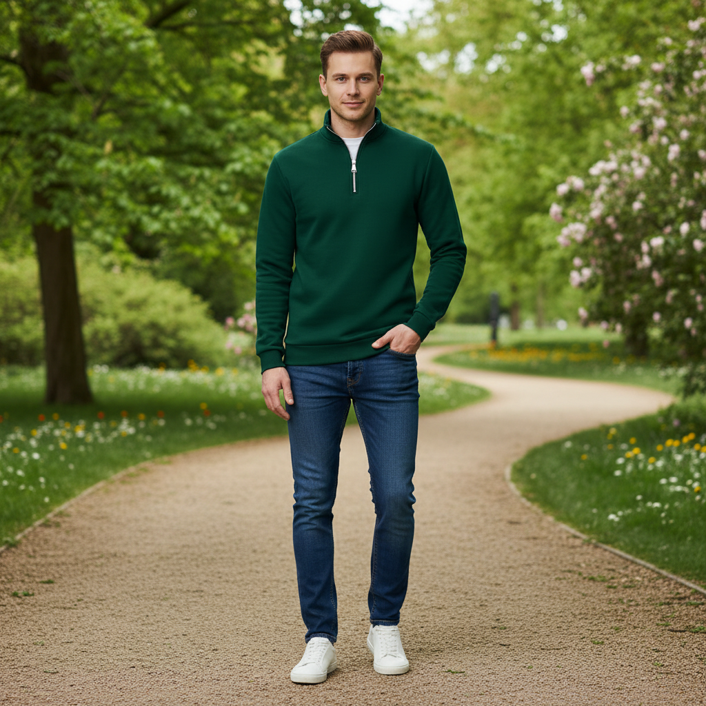 Herren Sweatshirt mit Viertelreißverschluss und Stehkragen