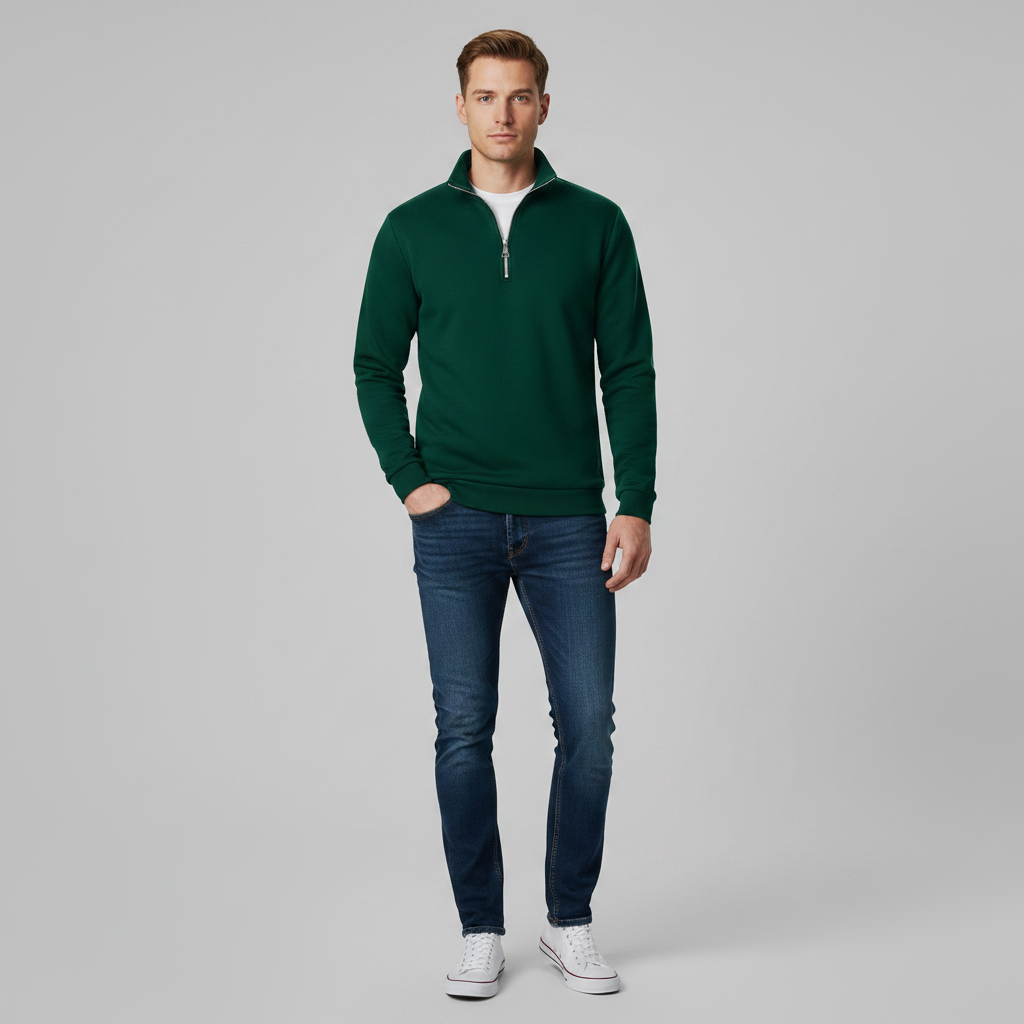Herren Sweatshirt mit Viertelreißverschluss und Stehkragen