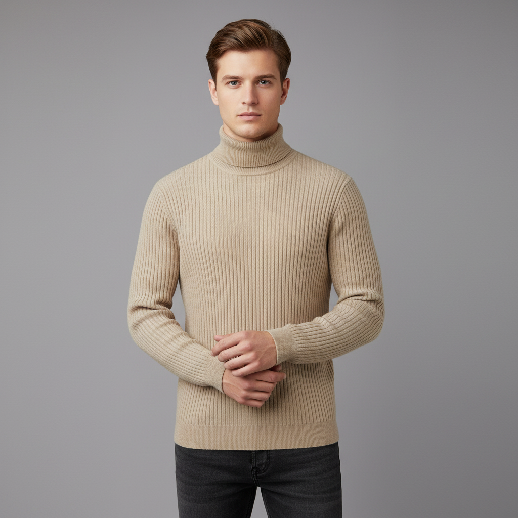Gerippter Rollkragenpullover Slim Fit | Herrenpullover