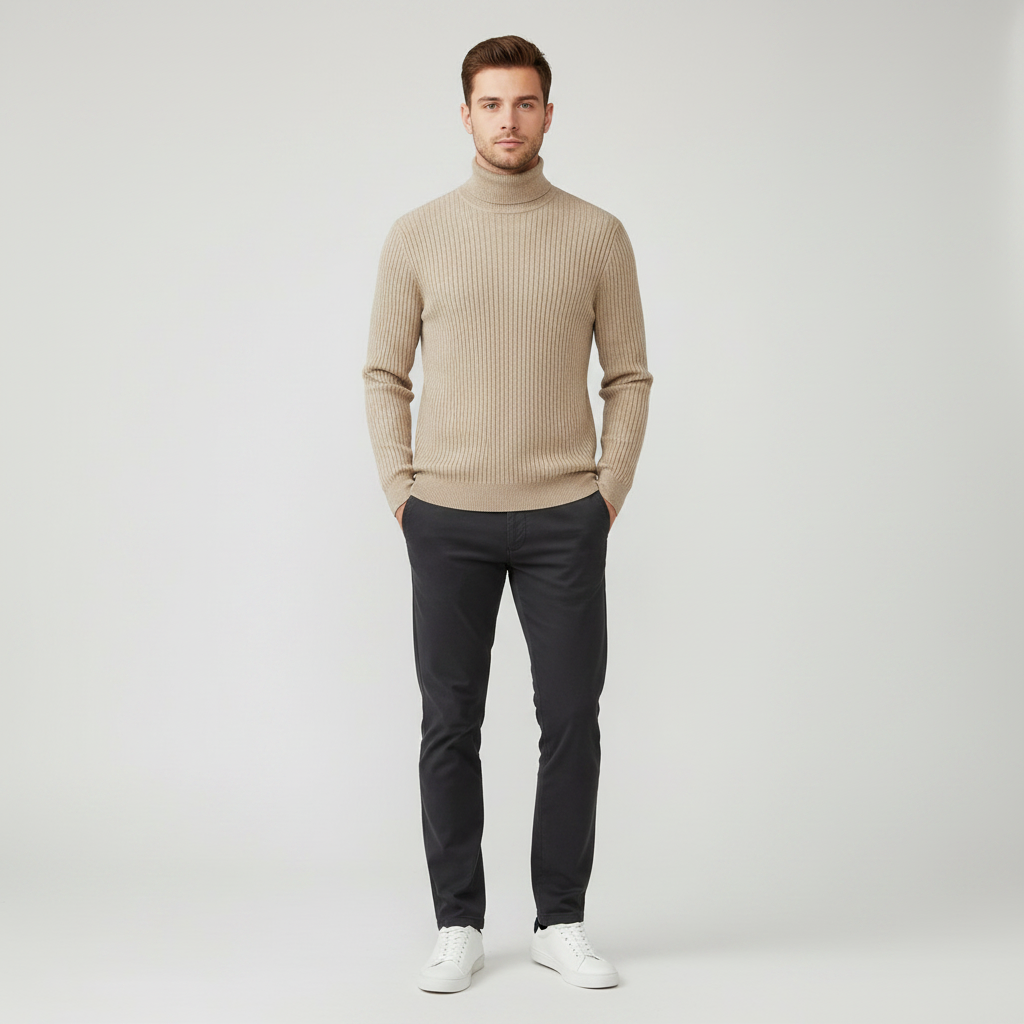 Gerippter Rollkragenpullover Slim Fit | Herrenpullover