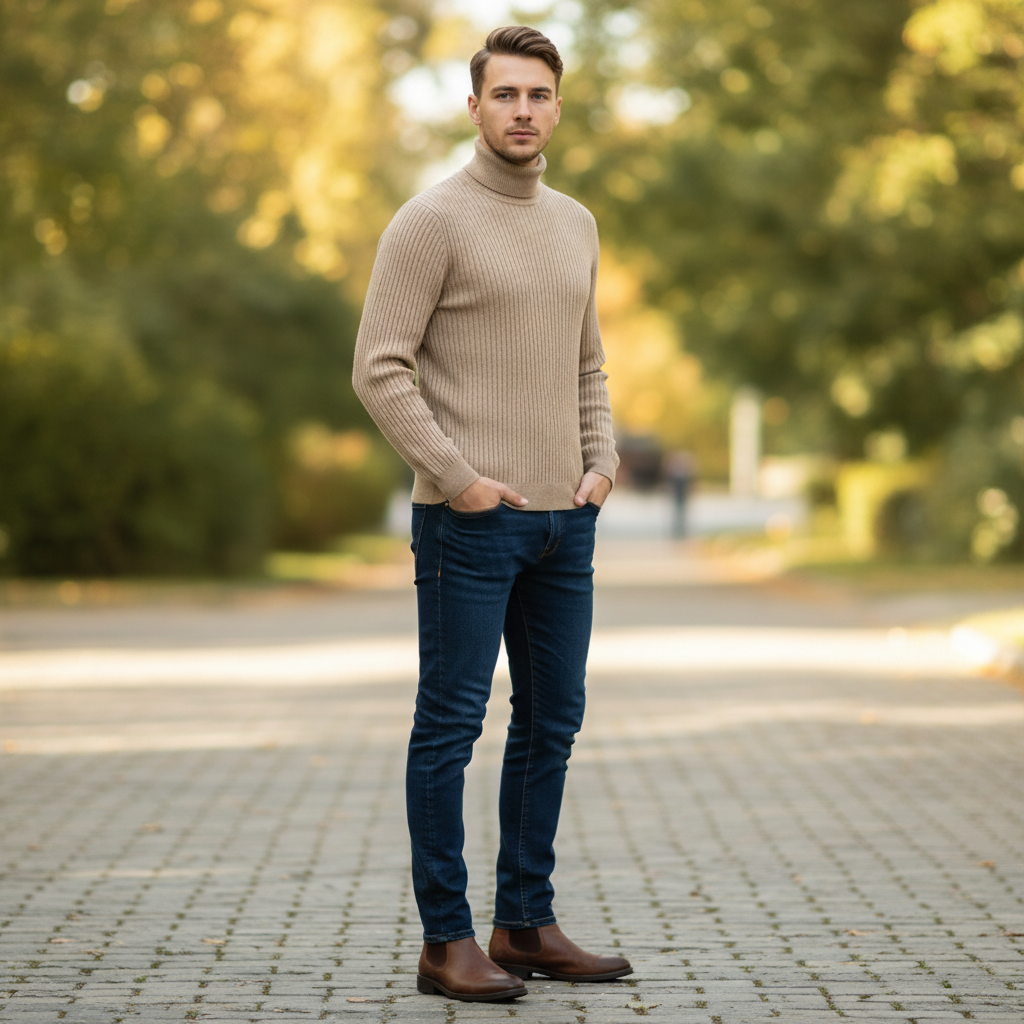 Gerippter Rollkragenpullover Slim Fit | Herrenpullover
