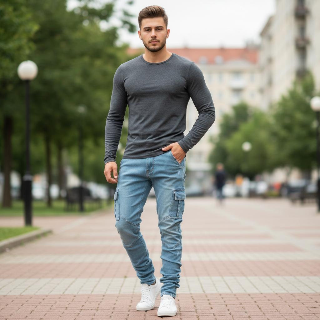 Slim-Fit Cargohose Männer | Stretch-Denim Komforthose