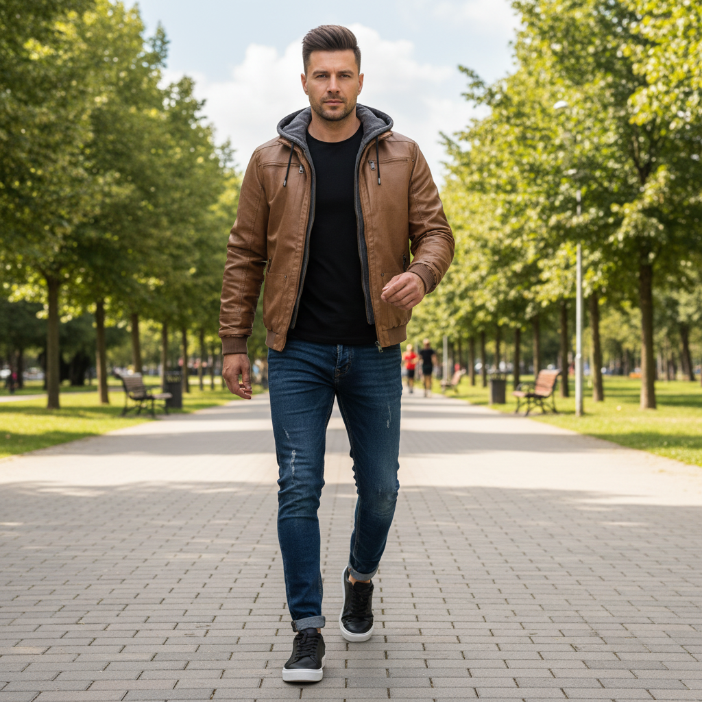 Übergangsjacke Herren mit Kapuze und Reißverschlusstaschen